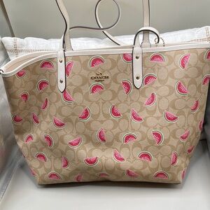 Coach Storypatch Beige and Pink Watermelon Print Tote Coach StoryPatch